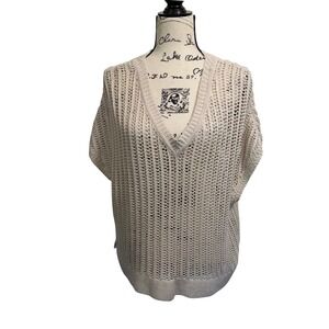 Banana Republic Open Knit Oversized Sweater Top Beige Small Cotton Knit V-Neck